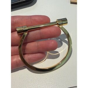 Gold Tone Screw Bar Cuff Bracelet‎ Minimalist Horseshoe Hardware Bangle